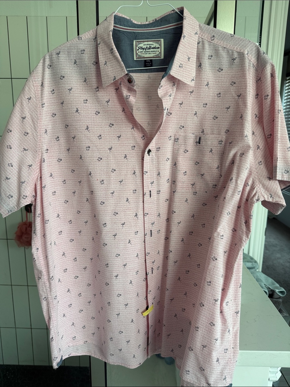 Light Pink Short-Sleeve Button-Down Shirt with Micro Print